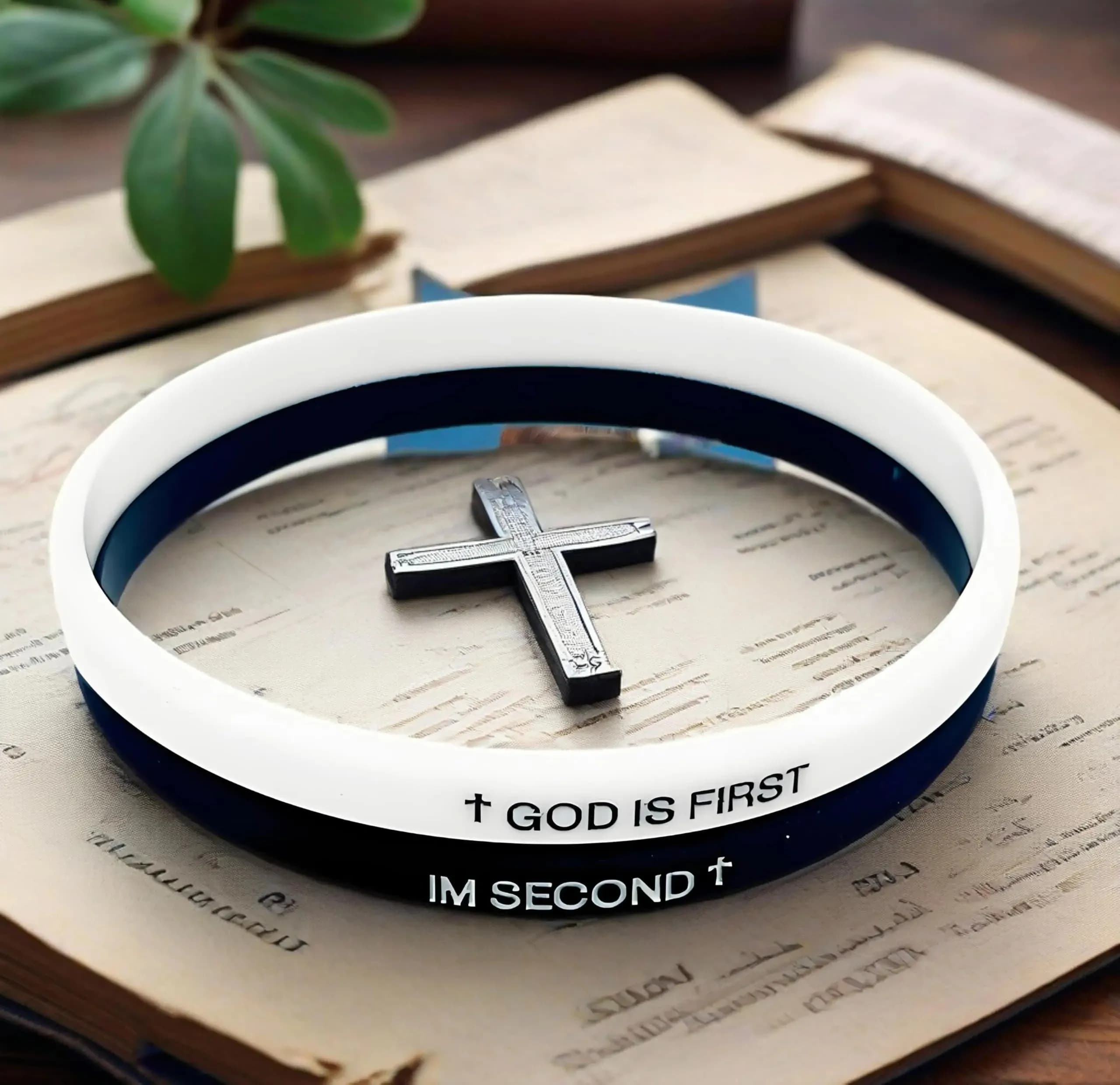 6PCS GOD IS FIRST BRACELET, GOD IS FIRST IM SECOND Inspirational Bracelets for Men Women Christian Rubber Bracelets Engraved Bible Verses Cross Bracelet Faith Silicone Wristbands Jewelry