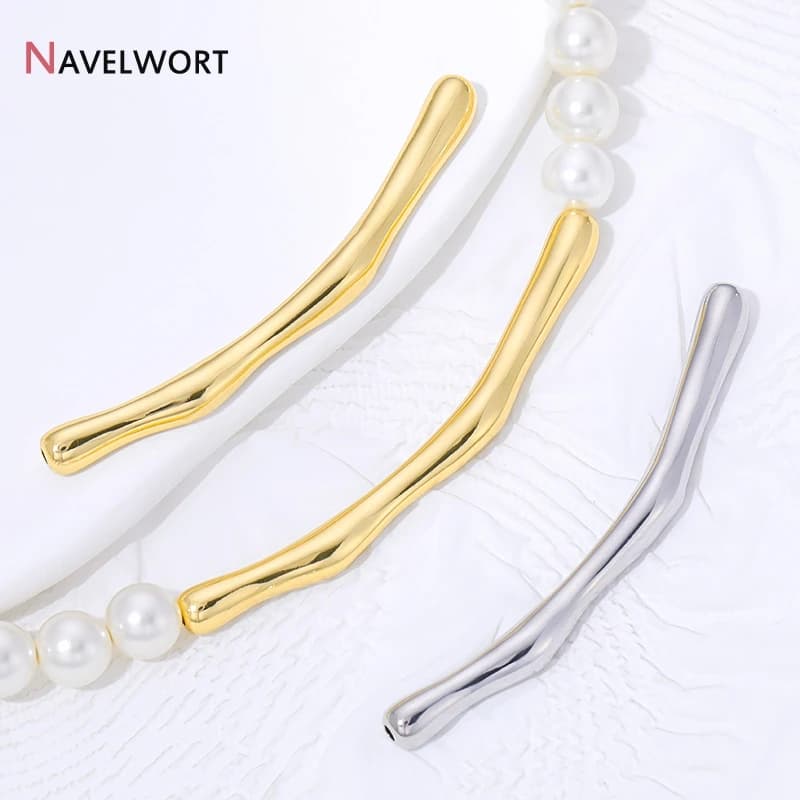 Perline a tubo lungo curvato in ottone placcato oro 18 carati, separatori per perline, accessori per la creazione di braccialetti e collane fai da te, forniture per gioielli.