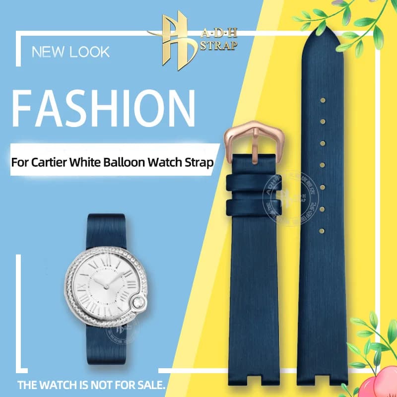 Cinturino per orologio in pelle da donna per Cartier White Balloon W4BL0003 WJBL0006 Cinturino per orologio con motivo in seta Cintura con interfaccia concava 14MM 16MM
