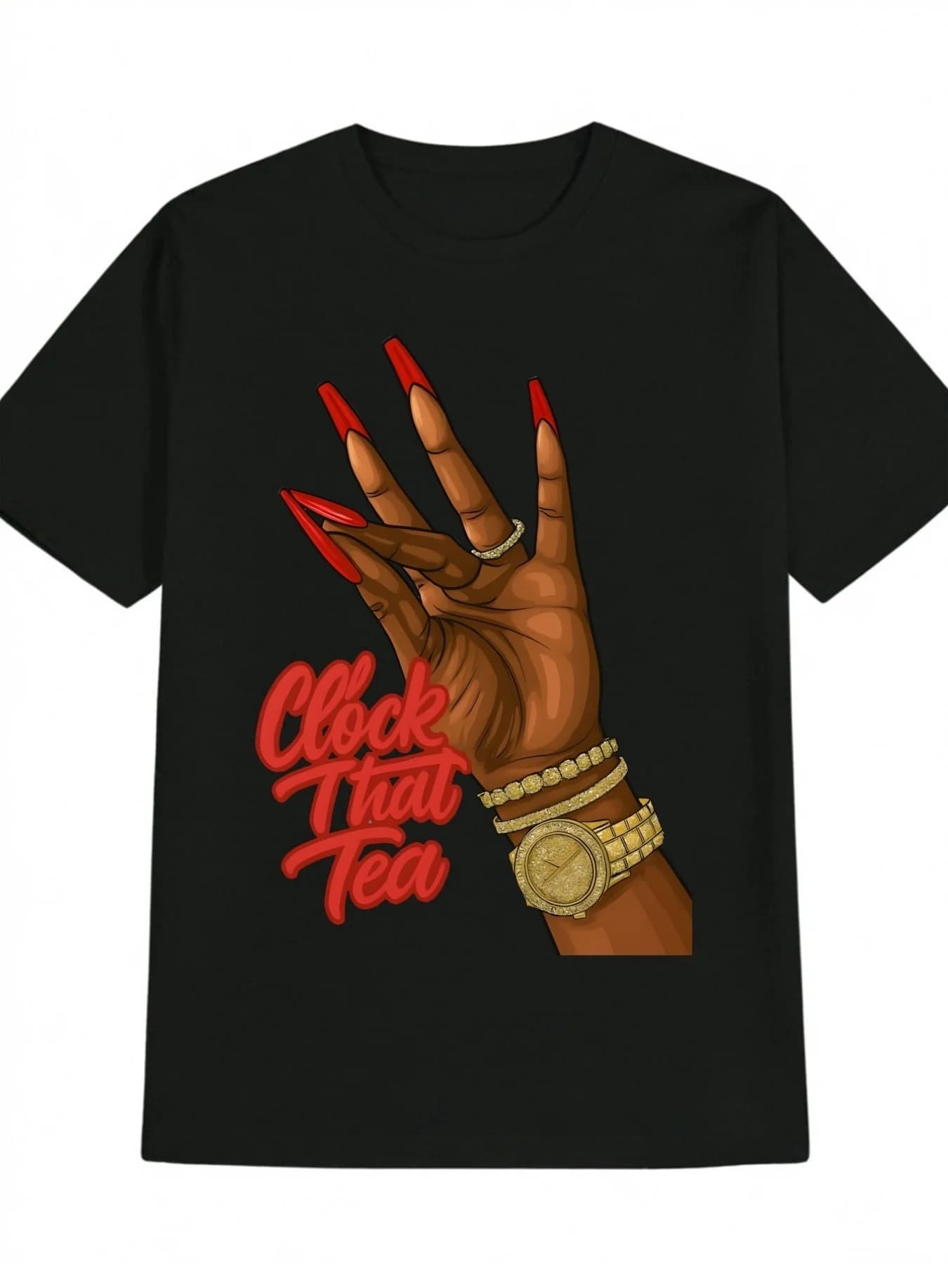 Men'S Relaxed T-Shirt Featuring a Graphic Print of Red Nail Polish And a Clock, Made from Soft, Breathable Fabric Ideal for Summer Outings. It'S Wrinkle-Resistant, Machine Washable, And Anti-Pilling