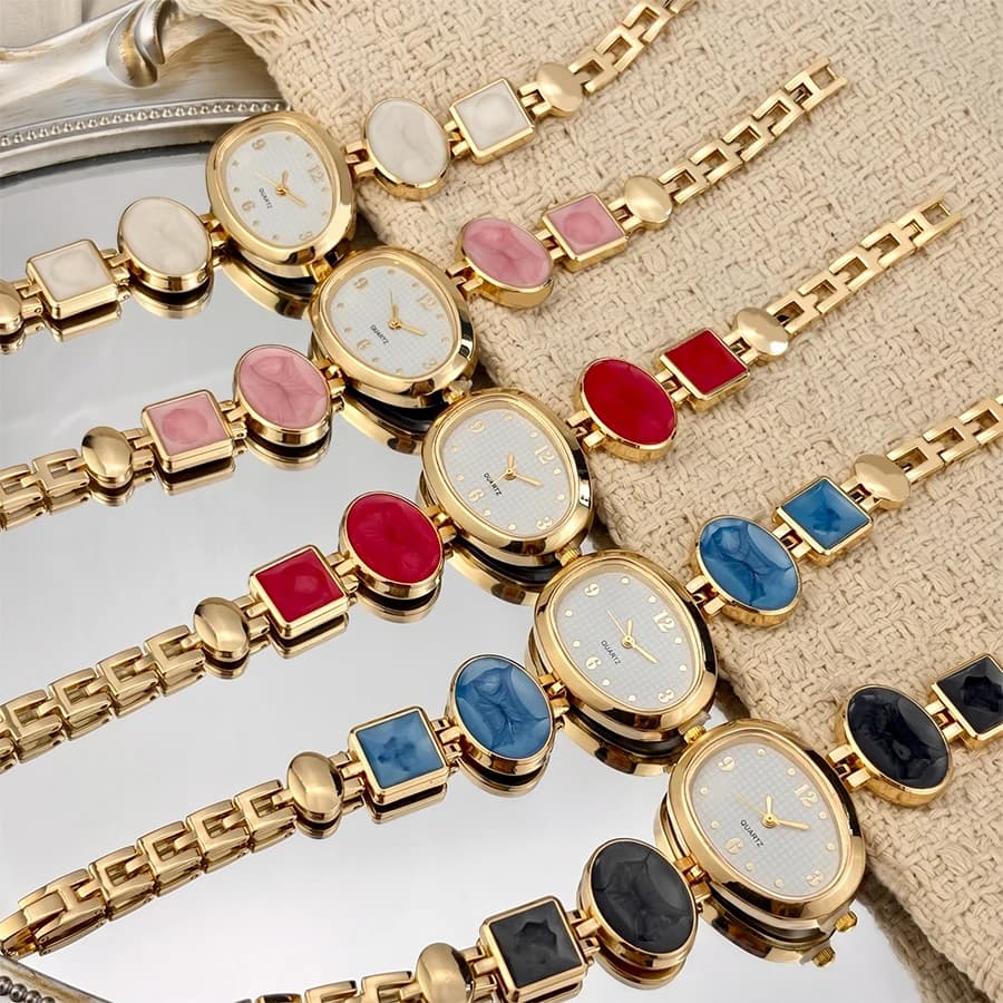 Watch for Ladies: Pebble Shaped Dial Colorful Strap Fashion Casual Wrist Watch