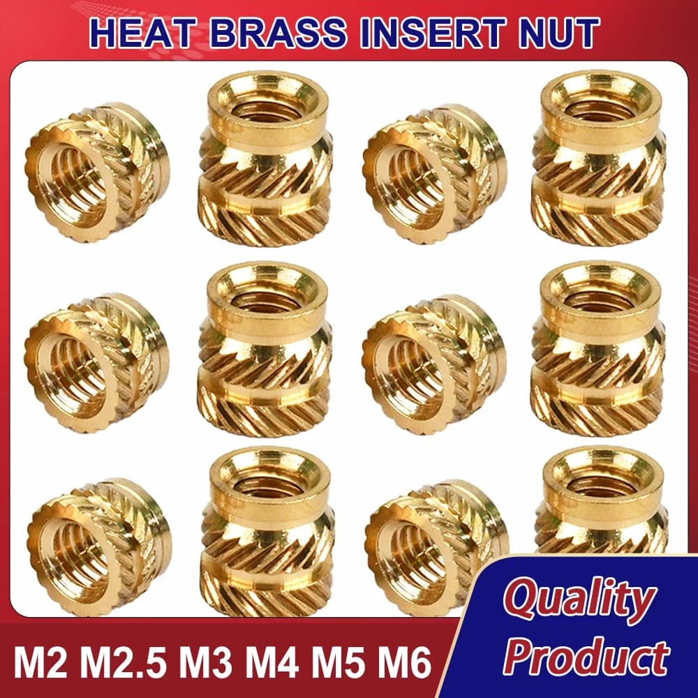 Inserti filettati in ottone M2 M2.5 M3 M4 M5 M6, inserti a caldo zigrinati per iniezione, inserti in rame per stampa 3D, inserti per pannelli in plastica