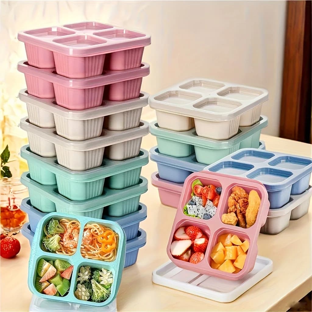SGIAWETA-2-piece set of lunch boxes with lids, 4-compartment food storage box - suitable for meal preparation, camping, office use, microwave and dishwasher safe (4 colors available), back-to-school lunch box - birthday gift