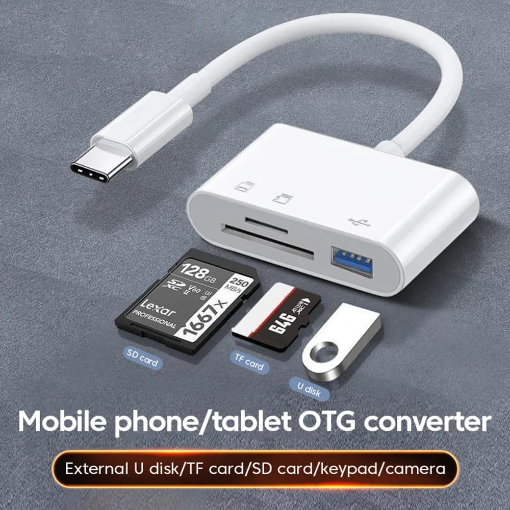 Lettore di schede 3-in-1 Type-C USB+TF+SD, adattatore OTG per cellulari, tablet, laptop, convertitore esterno per lettura di schede Udisk.