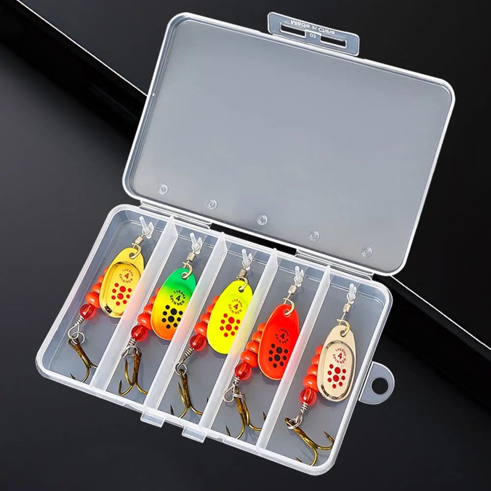 5pcs Metal Spoon Spinner Fishing Lure with Tackle Box Fishing Wobblers Artificial Bait for Pike Salmon Sea Fishing