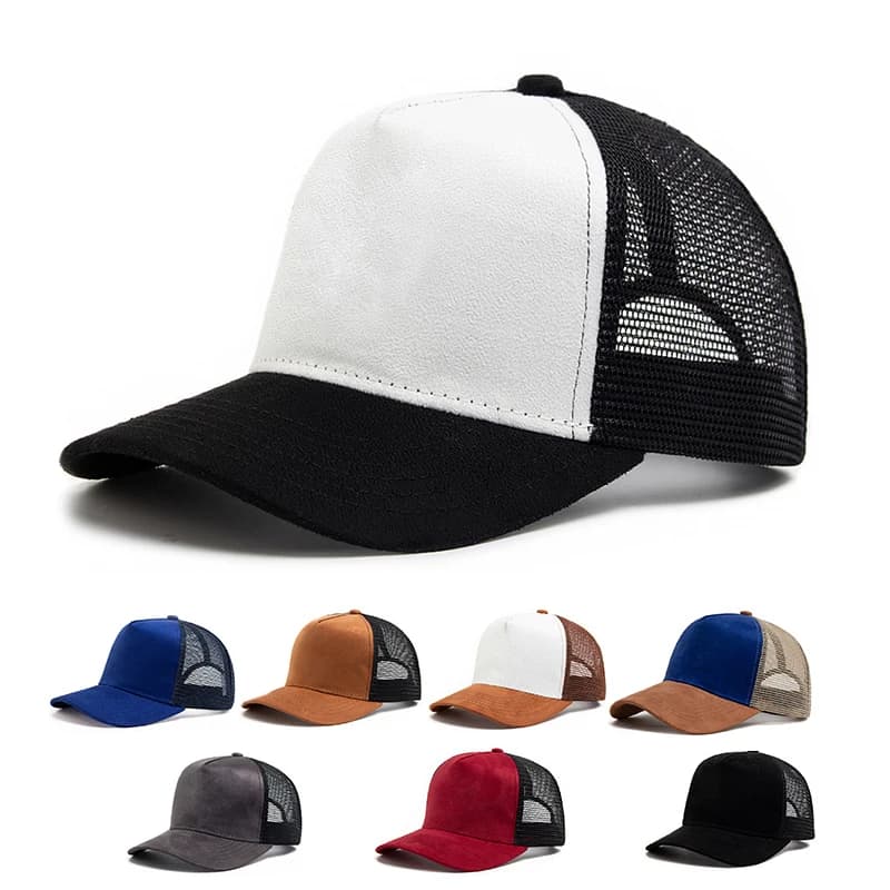 Nuovo cappello da camionista in pelle scamosciata estiva da uomo berretto da baseball in rete per visiera da sole moda casual donna cappellini hip-hop snapback unisex regolabili