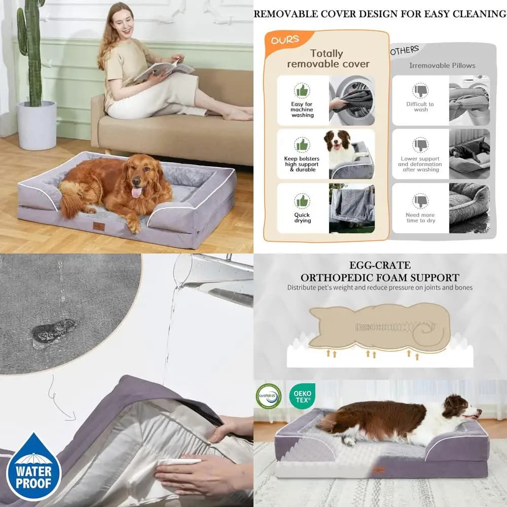 Cuccia Ortopedica Grande per Cani, 45x35 Pollici, Schiuma a Nido d'Ape Impermeabile, Divano XL per Animali Domestici con Cuscino Rimovibile, Rivestimento Lavabile e Antiscivolo