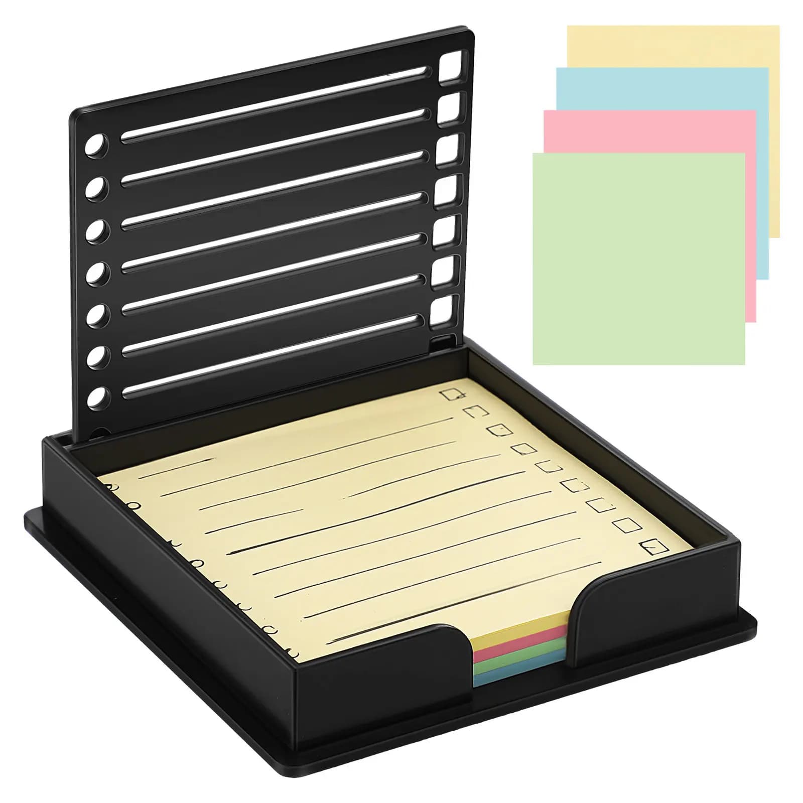 1Set Desktop Memo Holder Note Storage Solution with Drawing Lines Checkboxes Templates Sticky Paper Dispenser for Office School