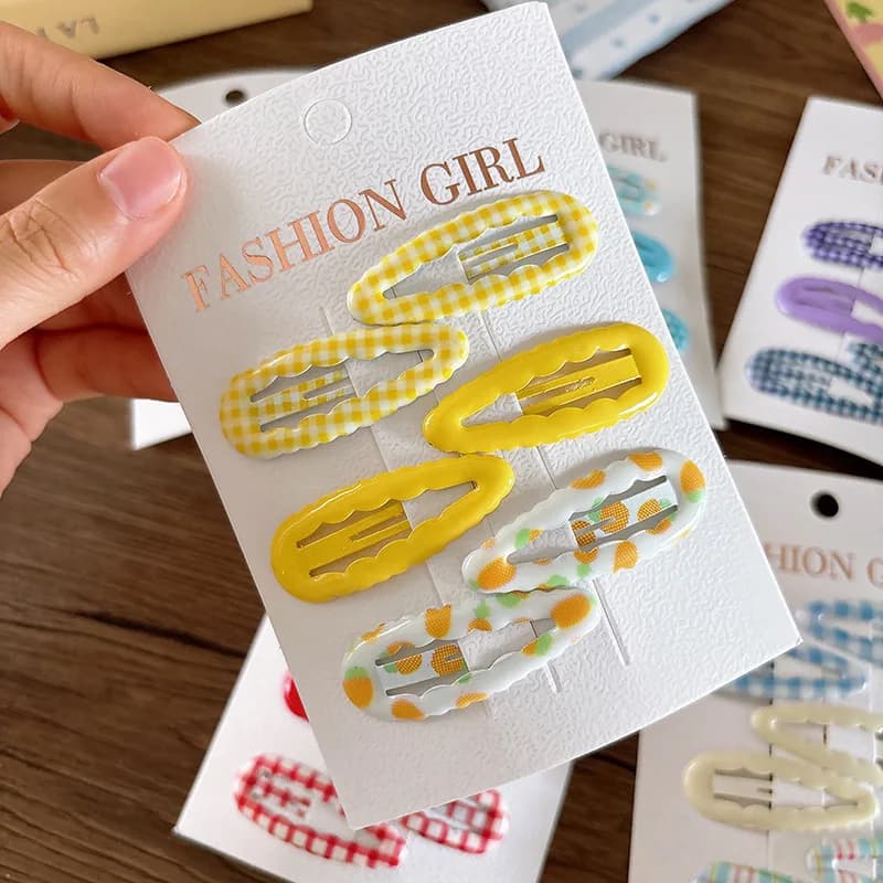 Children Hair Accessories Fruit Print Hairpins 6pcs Adorable Lace Enamel Clips for Girls Daily Hairstyles