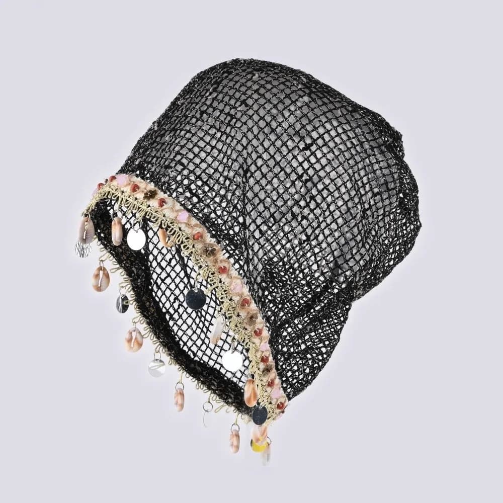 Lightweight Shell Charm Wrap Beanie Large Head Size Thin Hollow Out Slouchy Hat Breathable Pullover Design Fringe Skullcap