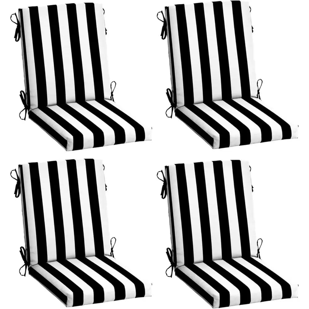 Cuscino per sedia da pranzo da esterno Arden, confezione da 4, 20x44, cuscino impermeabile, resistente alle intemperie, nero a righe Cabana