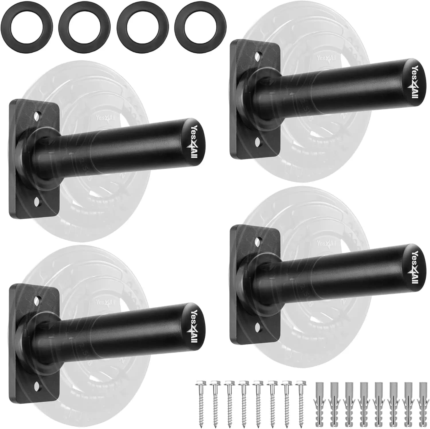 Wall Mount for Bearings for Bearings for Olympic Plates 2 Inches with Protective Rubber Bearing