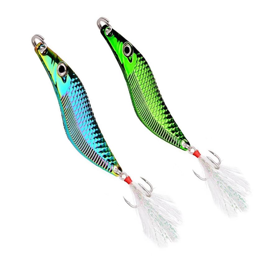 Metal VIB Leech Spinners Spoon Lures20g 15g 10g 7g esca artificiale con gancio di piume attrezzatura da pesca notturna per Bass Pike Perch