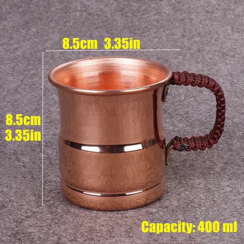 Boccale di latte di birra in rame puro realizzato a mano Manico in tessuto Acqua di Mosca addensata Mulo 400 ml Tazza per colazione Stoviglie per bevande di Mosca