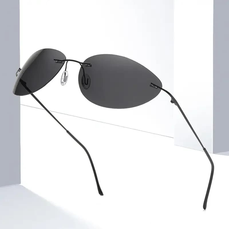 Ultra Light Rimless Polarized Cat Eye Sun Glasses for Driving Unisex Metal Frame