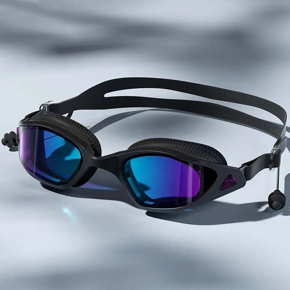 Waterproof Swimming Goggles Dazzling Colors Electroplating Swim Glasses with Earplugs Adjustable 3D Fit Anti-fog Swim Eyewear