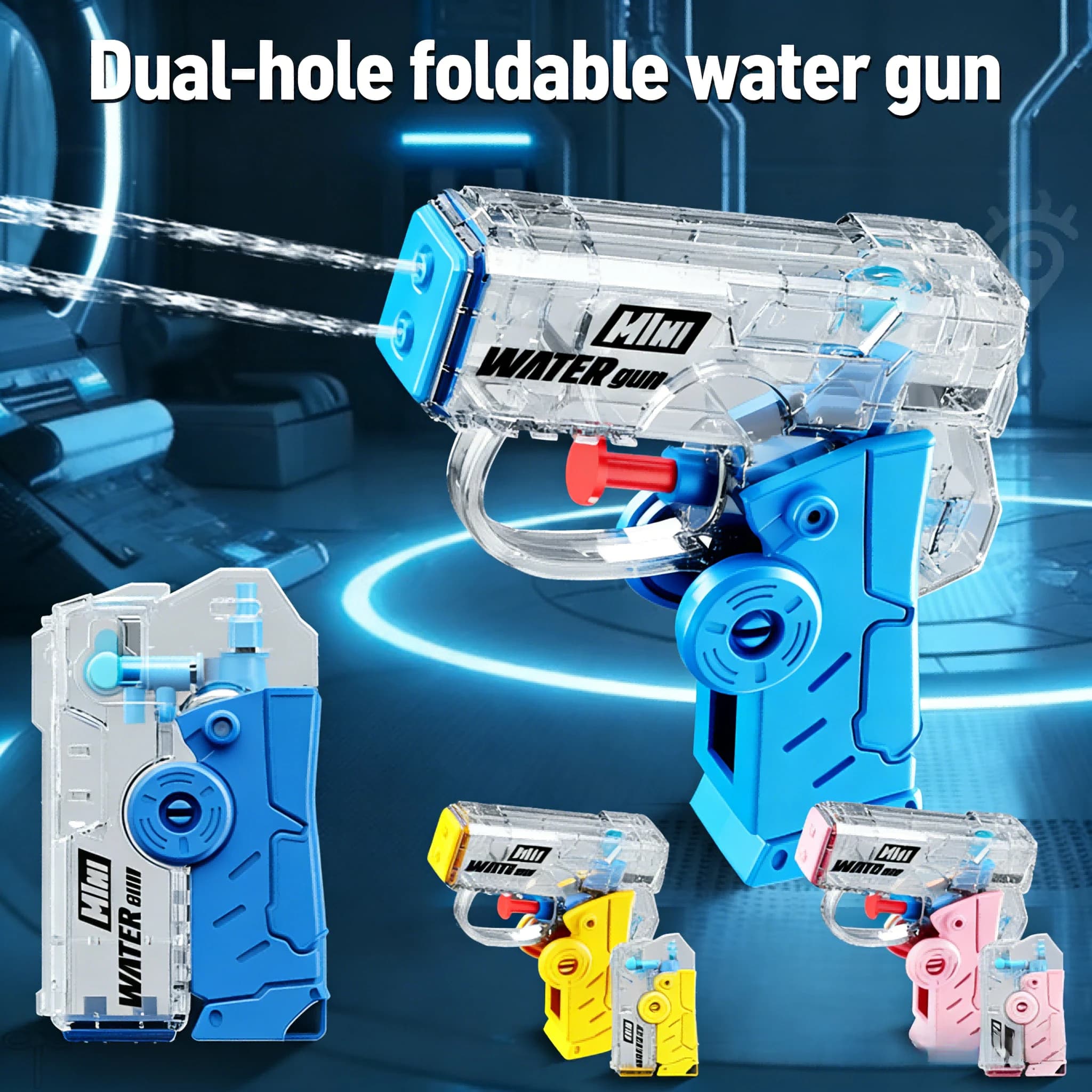 Pistola ad Acqua Giroscopica 2-in-1 a Doppio Foro - Giocattolo Pieghevole Rotante per Giochi d'Acqua Estivi all'Aperto, in Spiaggia e in Piscina per Bambini