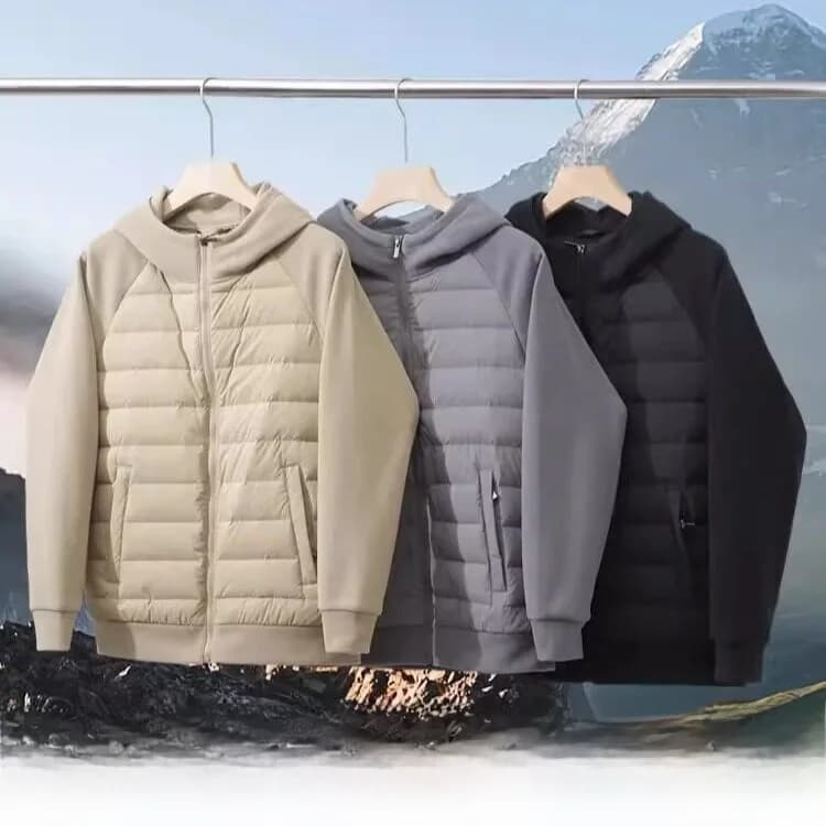 Men's Outdoor Winter down Jacket Lightweight Quilted Hooded Windproof Warm Polyester Fiber Zipper Closure Duck down Filling
