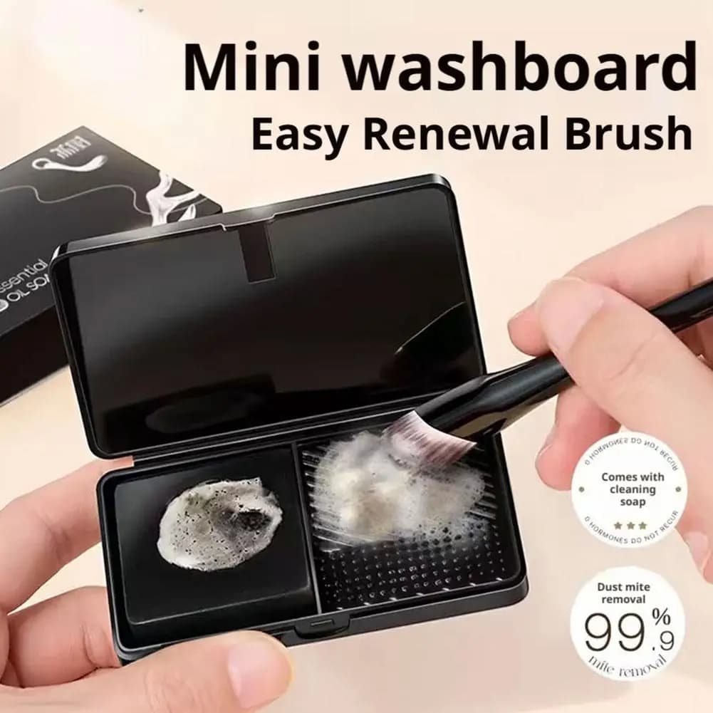 Portable Makeup Brush Cleaner Mini Washboard Cleaning Tool With Soap Box For Foundation Brush & Cosmetic Tools
