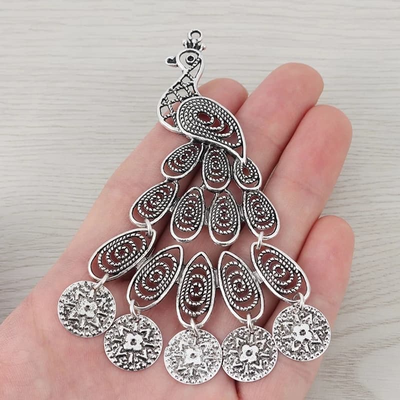 3 x Large Tibetan Silver Large Filigree Peacock Charms Pendants for Necklace Jewelry Making Accessories 105x75mm