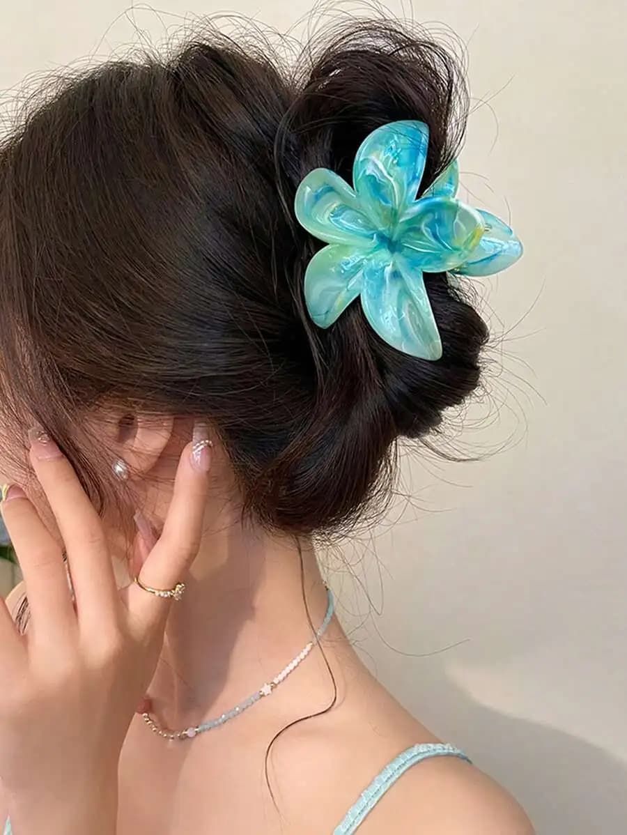 Fermaglio per capelli a forma di fiore grande da 8 cm per donna, elegante accessorio per capelli per ufficio, feste e viaggi