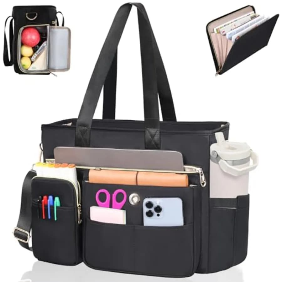Borsa tote da donna per insegnanti, 2 pezzi, borsa da lavoro per laptop, borsa per computer con cartella espandibile, grande borsa a tracolla impermeabile