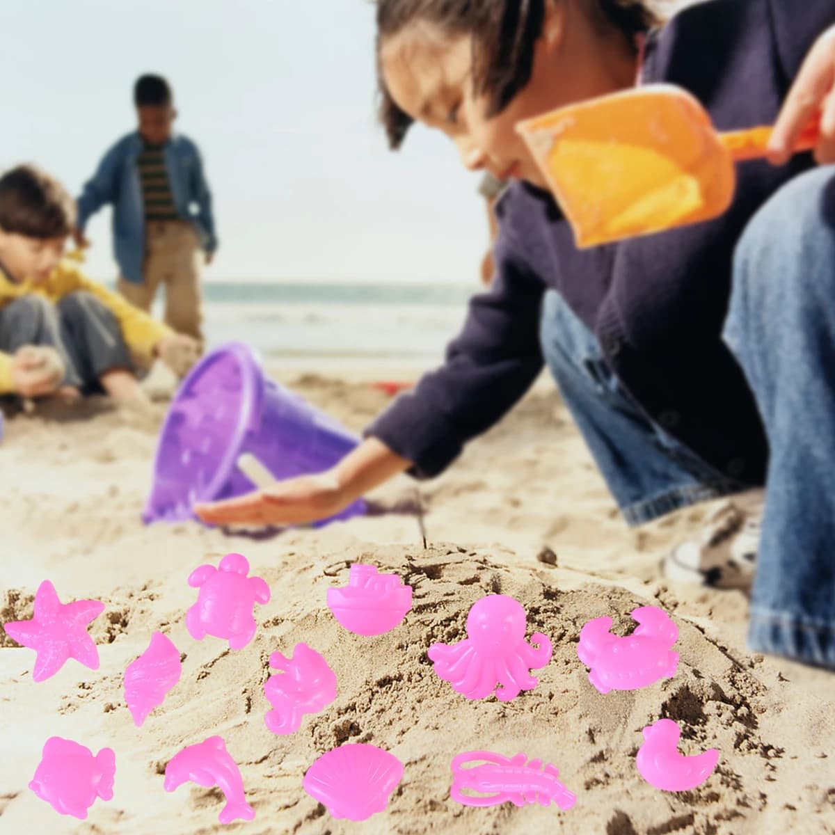 Set di stampi per sabbia per bambini da 12 pezzi con forme di animali oceanici Promuove le abilità cognitive fantastiche Regalo perfetto per il vassoio di sabbia da spiaggia