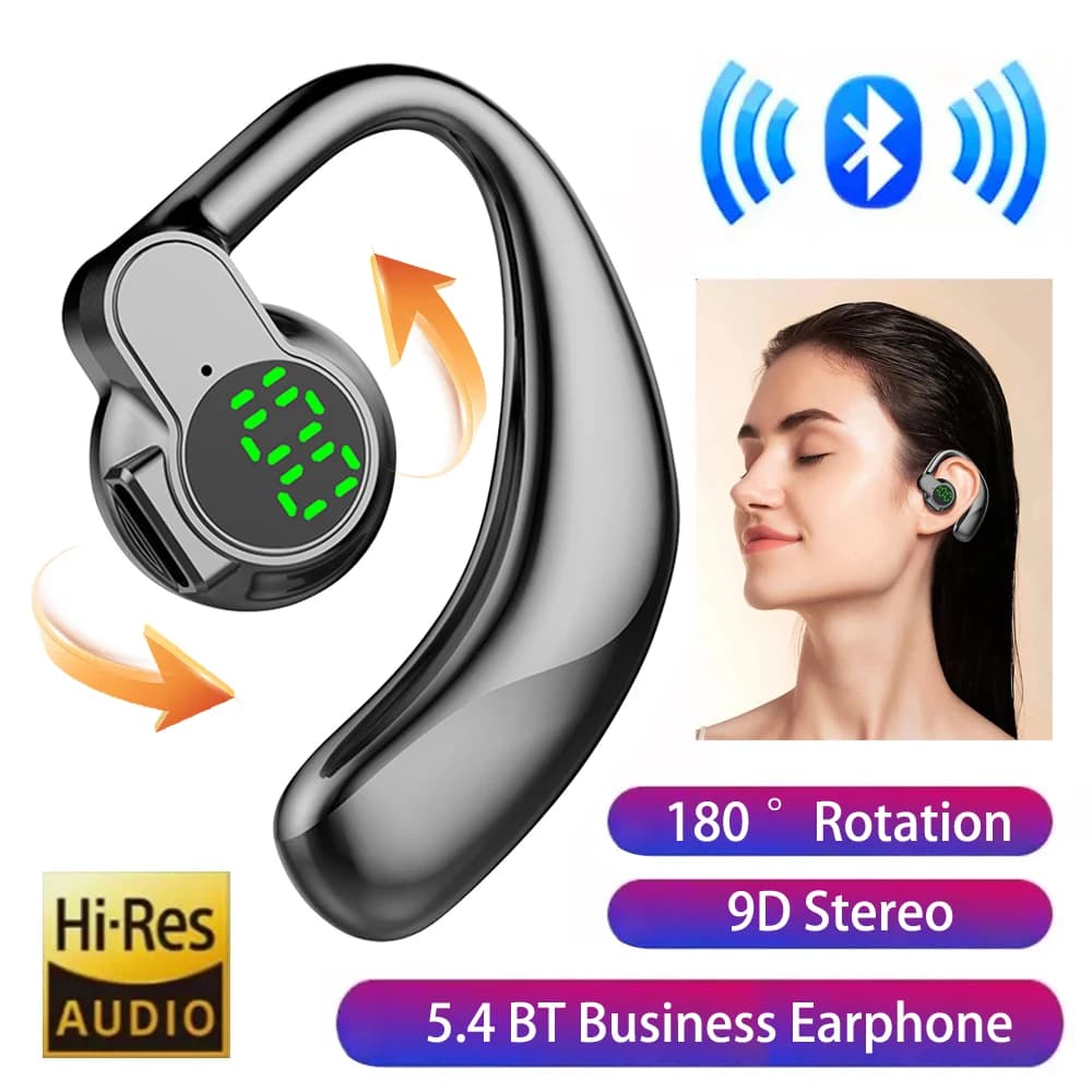 1pc Bluetooth 5.4 HiFi Wireless Bone Conduction Noise reduction LED Display Sports Headphone Hook
