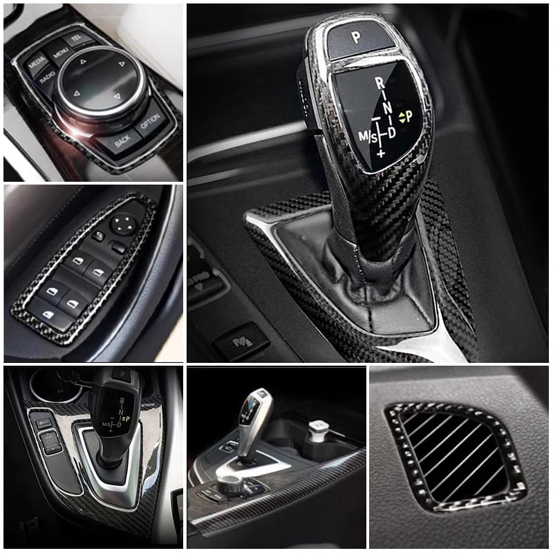 Car Styling Pannello dei pulsanti interni in fibra di carbonio Decorazione Copertura Trim Cornice adesiva per BMW 1 2 Serie F20 F21 F22 Accessori