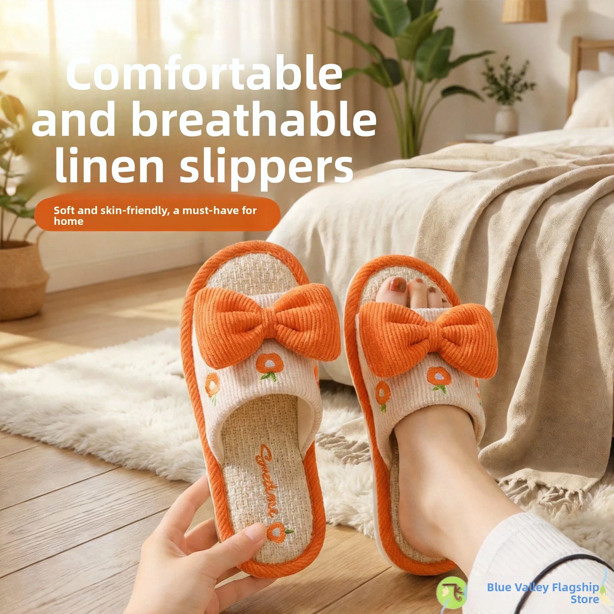 Women's Cotton and Linen Slippers, New Model 2026, Silent, Non-slip, Absorbent, Fresh