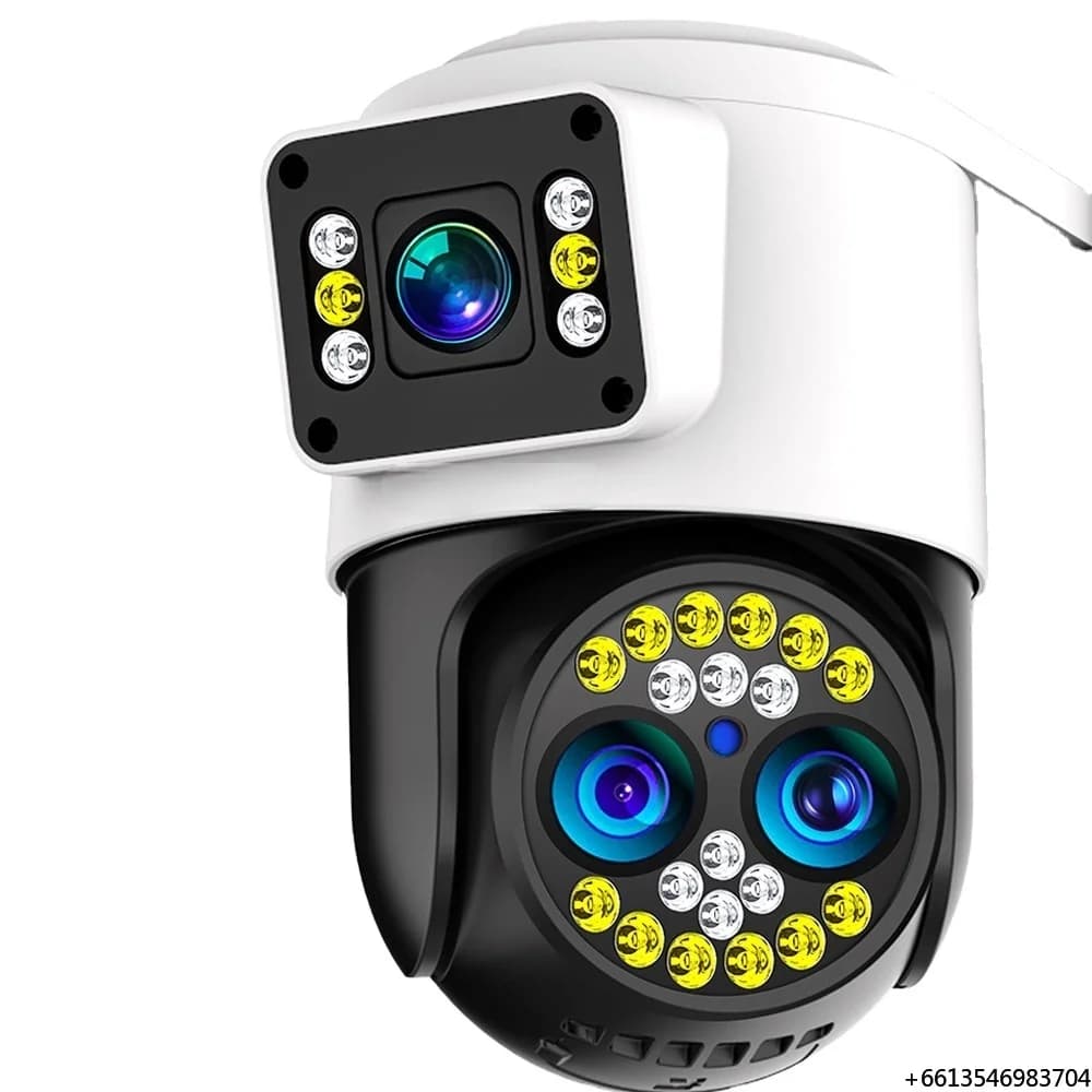 Telecamera di Sicurezza WiFi Esterna 8MP con Zoom 10X, 3 Lenti, 2 Schermi, Audio Bidirezionale, Rilevamento Movimento, Telecamera IP Wireless
