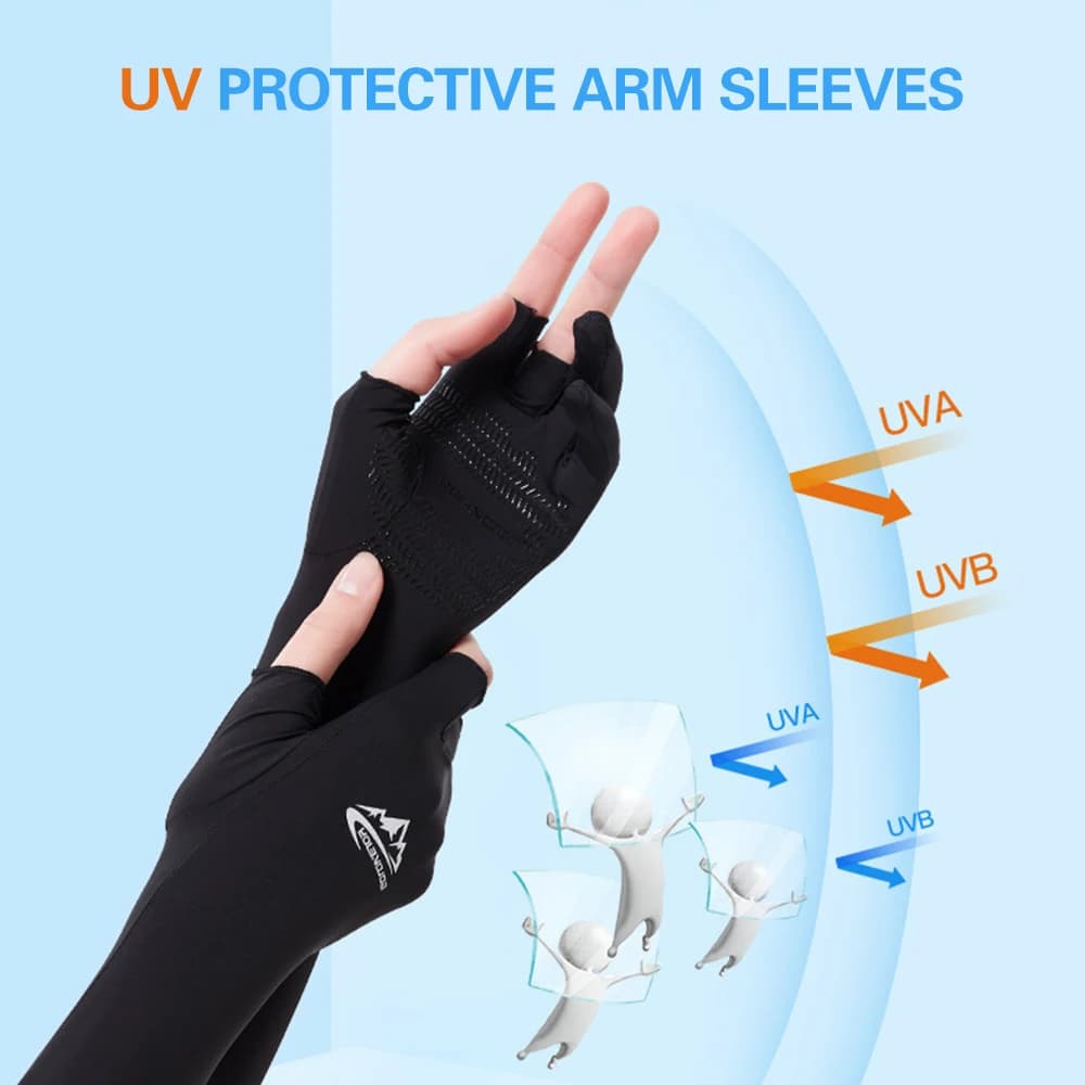 Refreshing Sleeves with Ergonomic fingers for Men and Women, Solar UV Protection, Long Covers for Cycling, Driving, Running, Golf