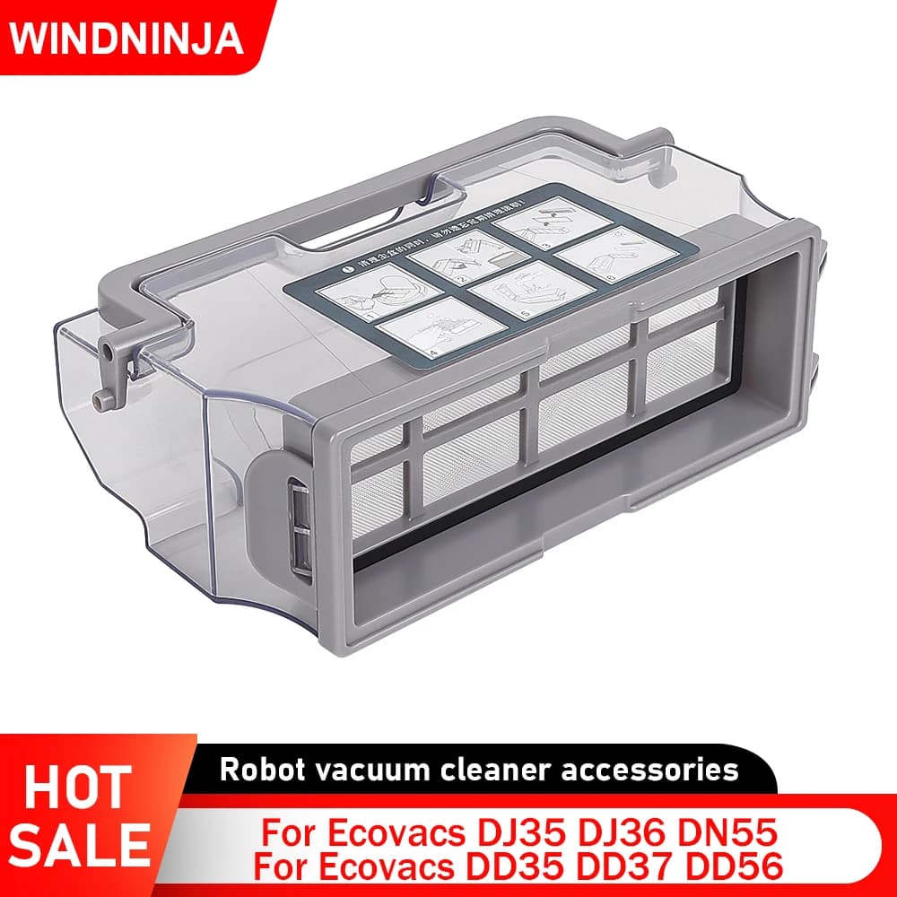 Contenitore Polvere per Robot Aspirapolvere Ecovacs DN55 DD35 DD37 DD56 DJ35 DJ36, Accessori e Ricambi con Filtro HEPA
