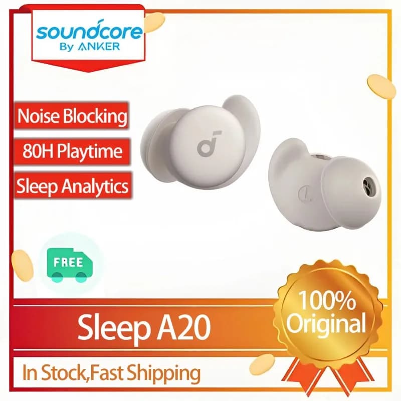 Auricolari Anker Soundcore Sleep A20 per dormire, con riduzione del rumore, design compatto per chi dorme sul fianco, stile auricolare senza pressione sulle orecchie