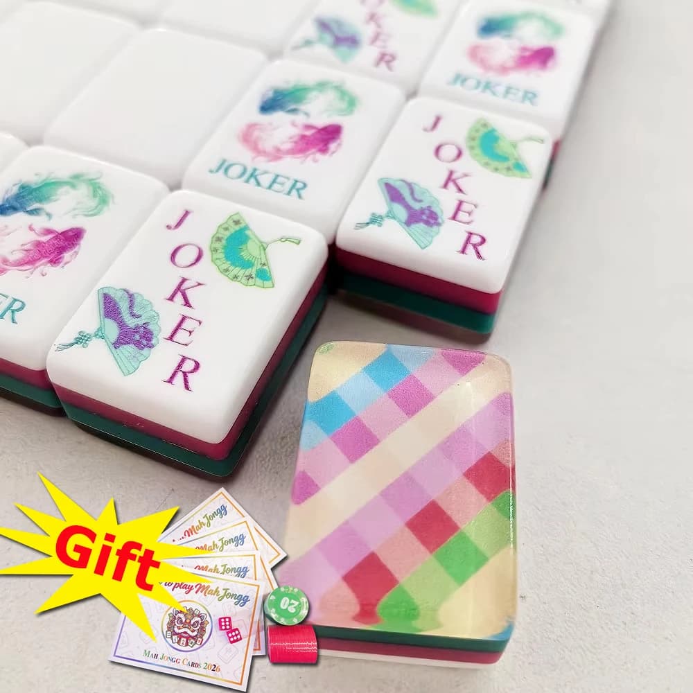 Luxury Engraved Acrylic American Mahjong Tiles Pink Plaid Mahjong Set Carved Crystal Mah Jongg Sets for Indoor Party Board Games