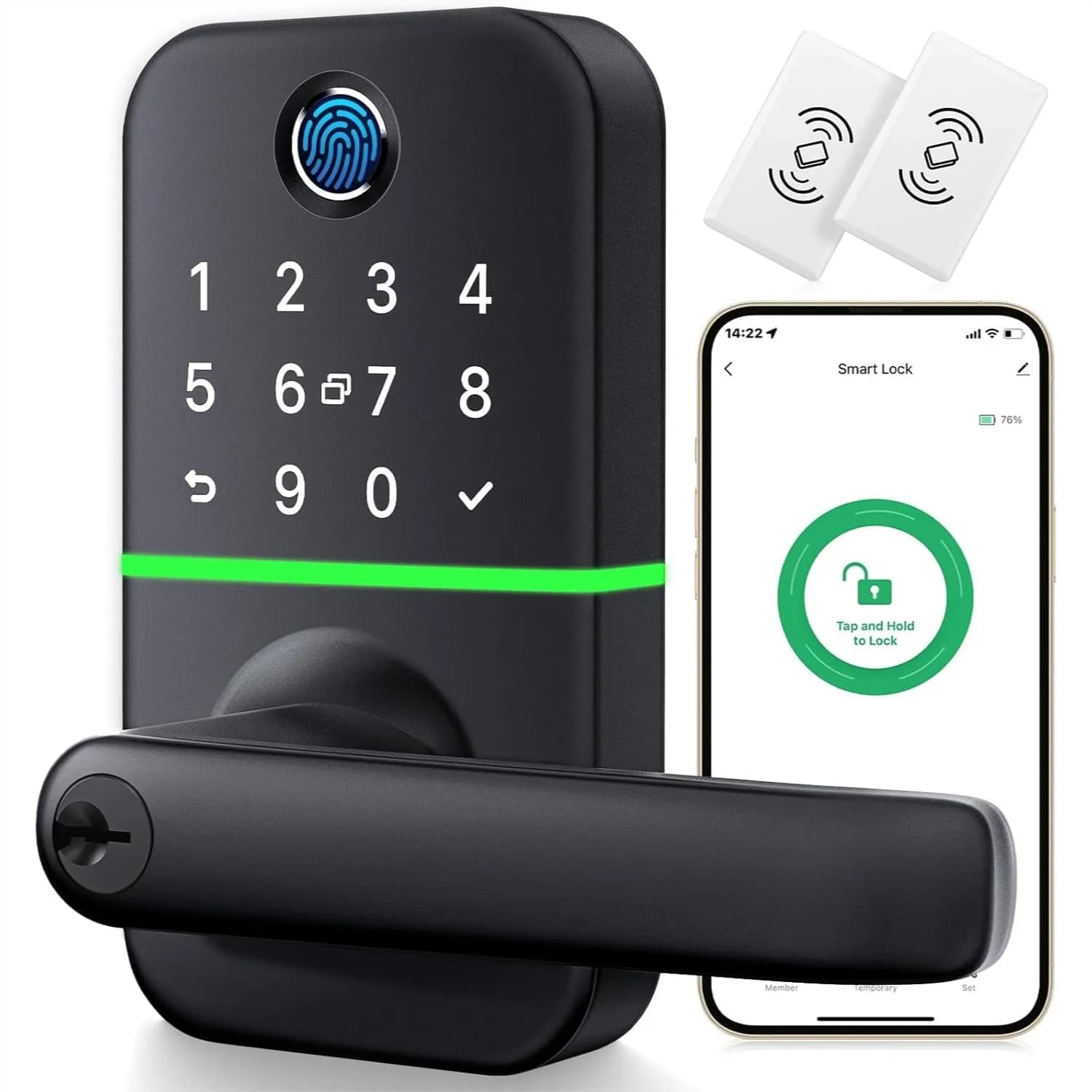 Serratura Intelligente con Maniglia - Accesso Senza Chiave Tramite Impronta Digitale, Codice, App - Facile Installazione Fai-da-Te per Porta d'Ingresso