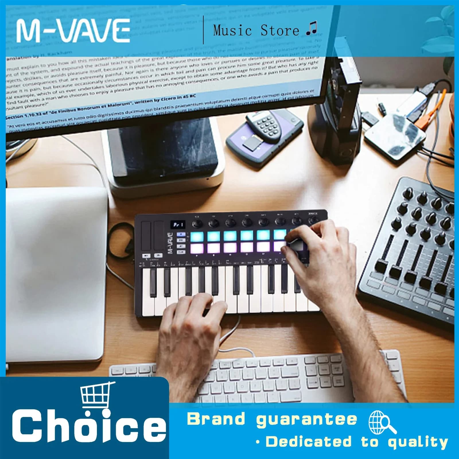 Controller MIDI M-VAVE con Tastiera USB a 25 Tasti, Mini Drum Pads RGB, 8 Manopole e Software di Produzione Musicale con Manopole Assegnabili