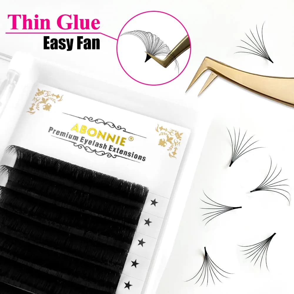 Abonnie 0.03 Easy Fan Lashes Extensions Auto Fanning Volum Lashes Tray Nero Opaco 25mm Tutte le Misure Cashmere Fans