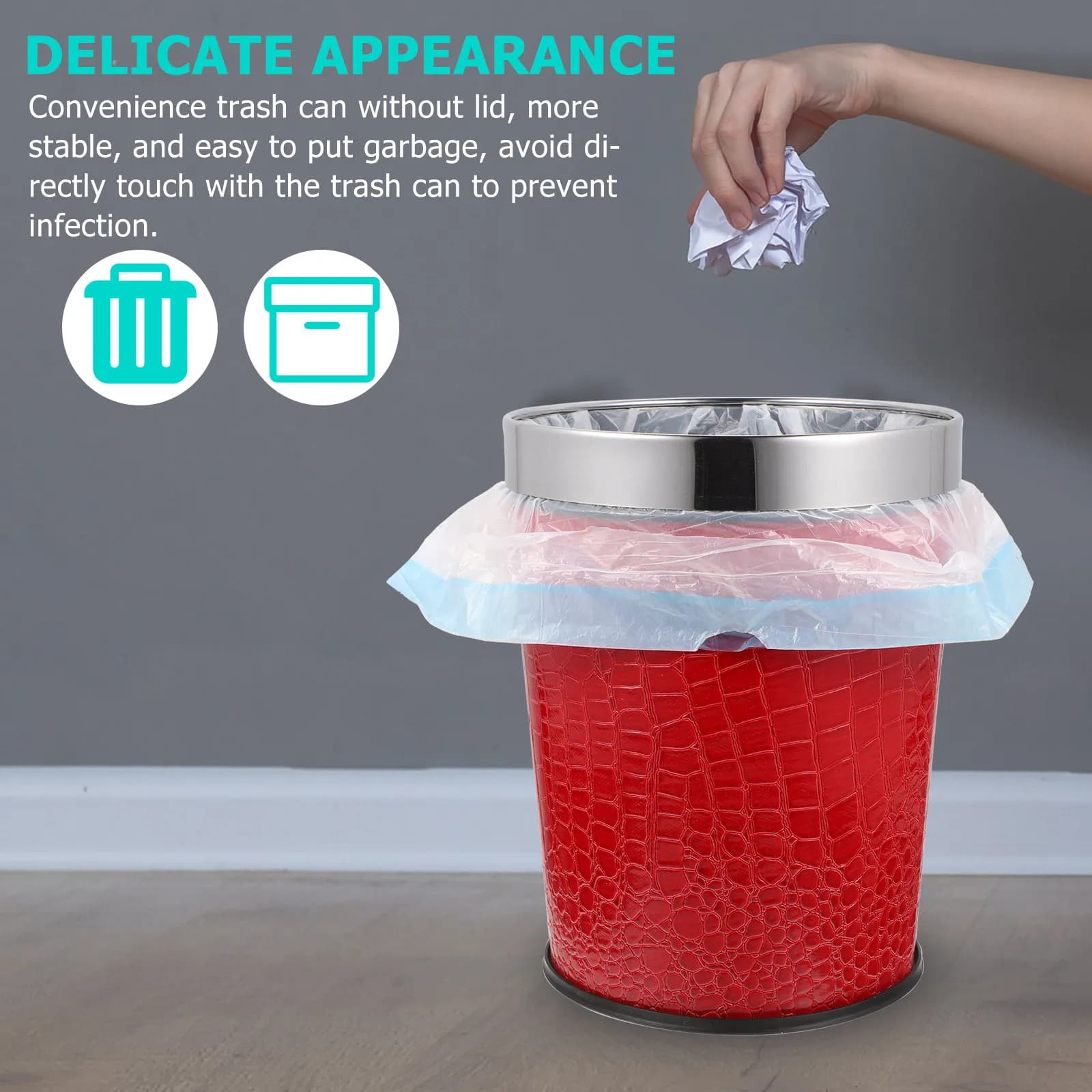 Bathroom Trash Can Retro Style Large Capacity Lidless Plastic Waste Basket for Kitchen Office Bedroom Garbage Bin
