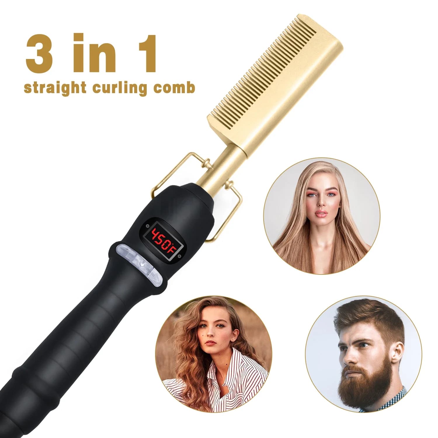 Hot comb hair plate Electric hot comb brush Electric hot comb heater Flat iron electric comb with hair plate with LCD display for wig