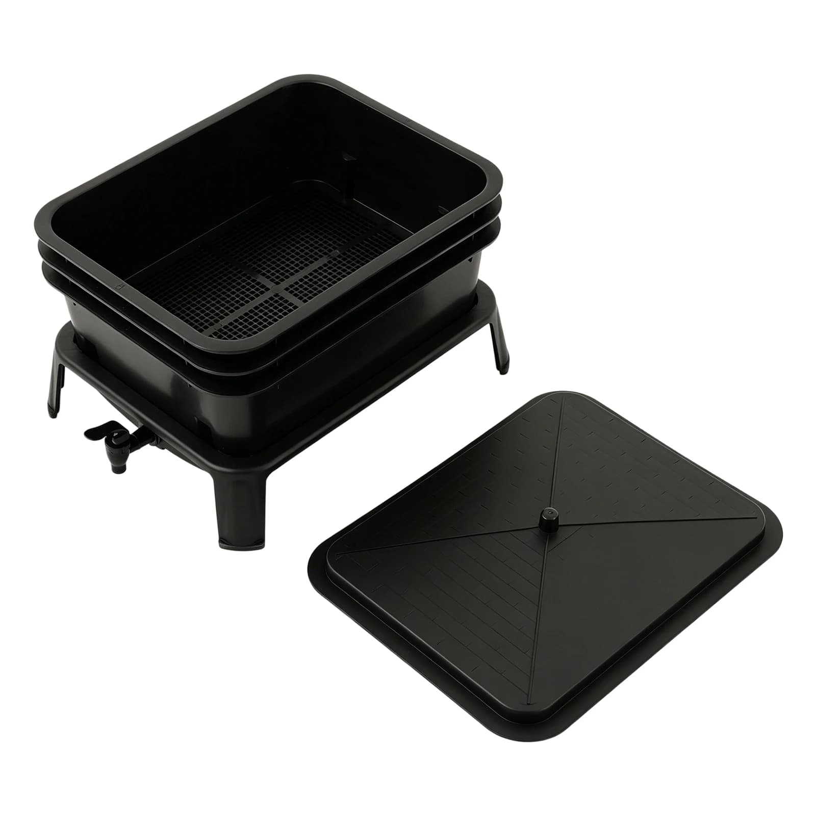 30L Three Layer Worm Composting Bin, Black, Food Grade PP Compost Bin, Outdoor Worm Farm for Garden, Balcony, Patio, Built-in Drainage for Liquid Fertilizer, Easy Harvest Worm Castings, Odorless, Eco-Friendly