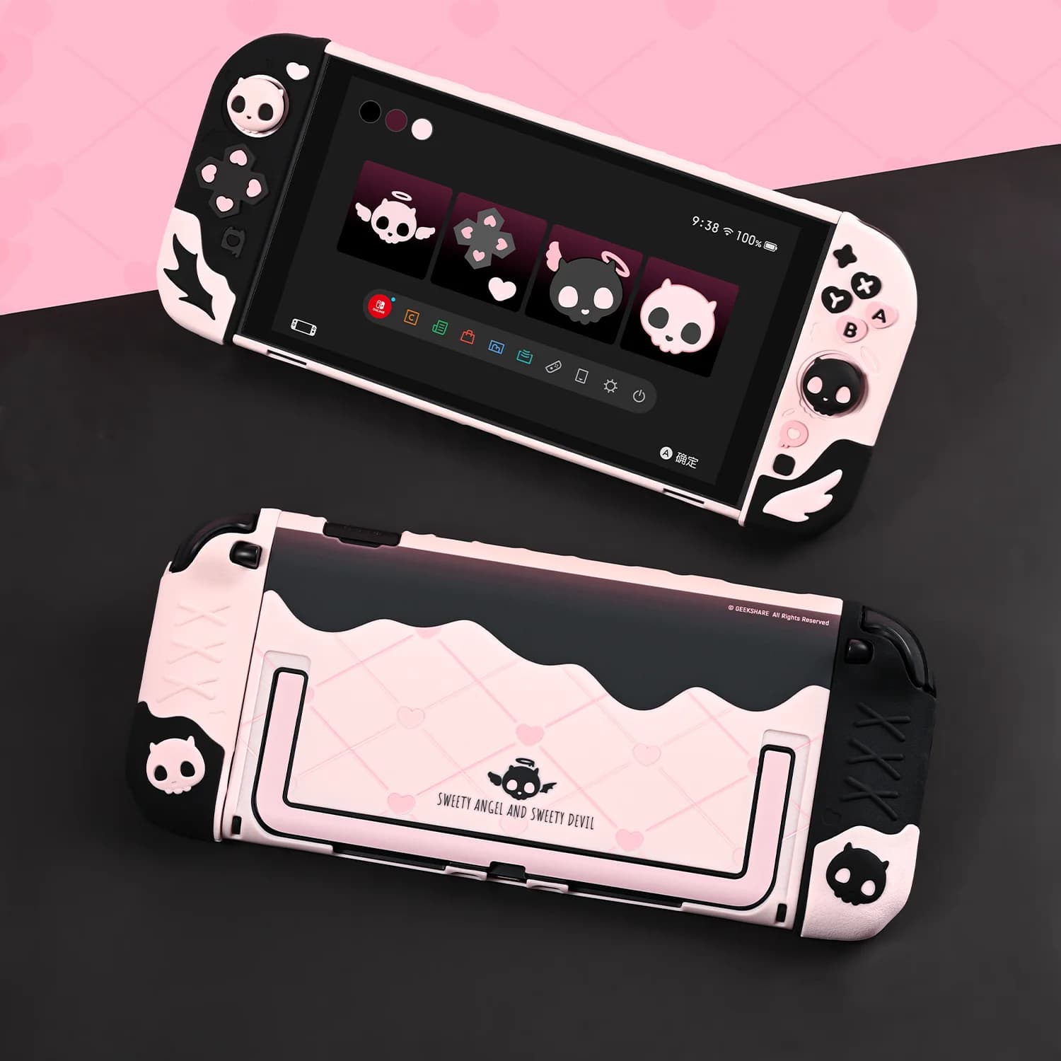 Sweety Angel Devil Custodia rigida protettiva per guscio posteriore per Nintendo Switch 2/NS Oled Thumb Stick Grip Cap Bottoni Copertura completa in silicone