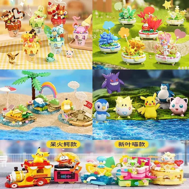 Keeppley Pokemon Building Blocks Mon Holiday Party Series Pikachu Snorlax Collection Assembled Model Toys Kids Birthday Gifts