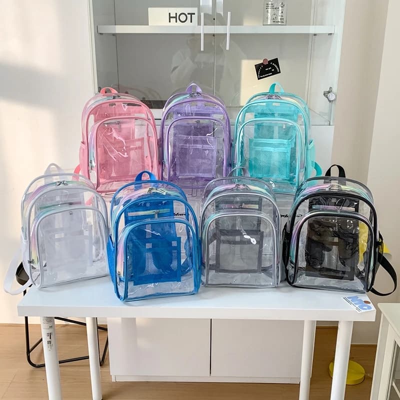 Zaino Trasparente in PVC con Cerniera Grande Capacità Vendita Calda Borse Versatili per Studenti Borse Scolastiche alla Moda con Cuciture per Donne