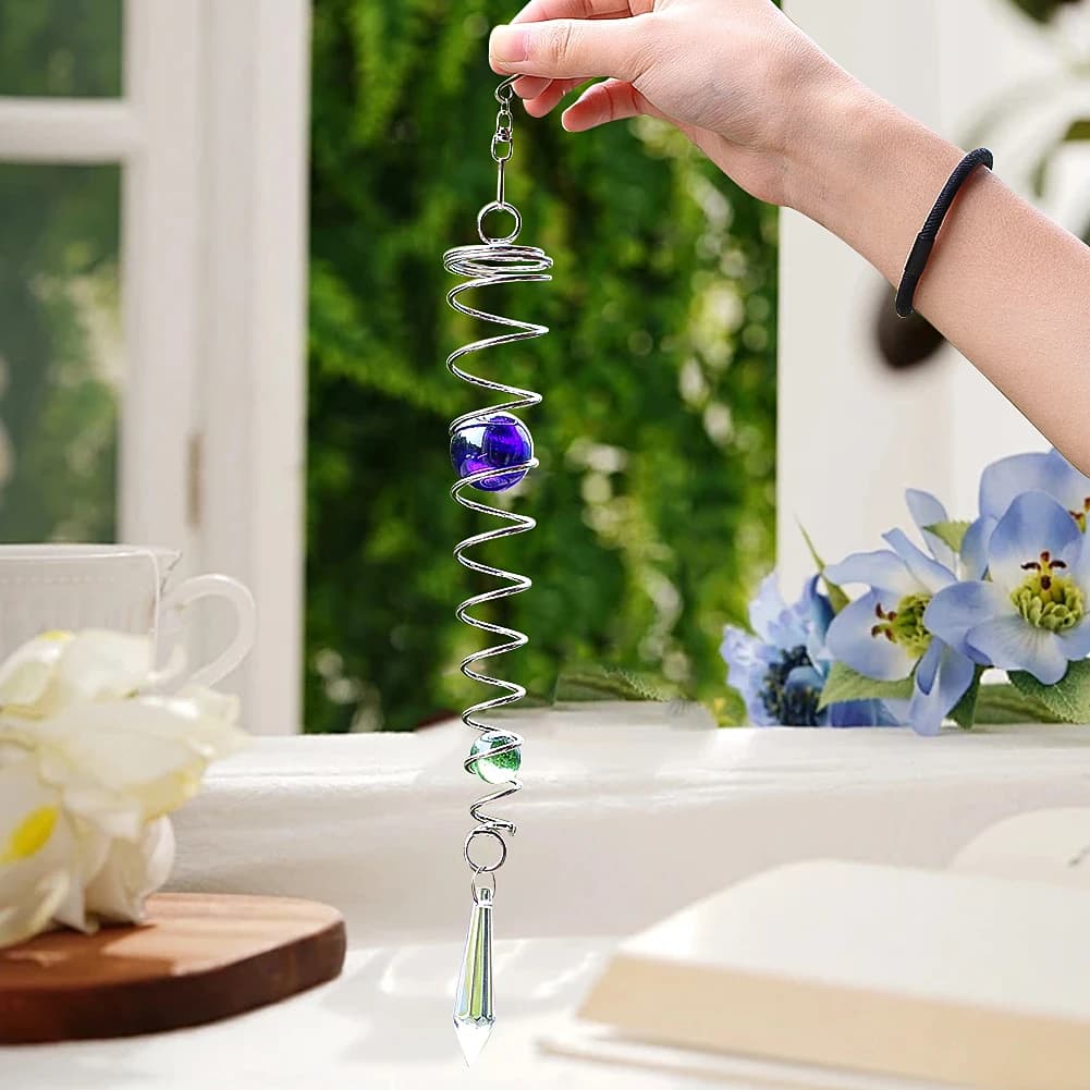 Crystal Bead Metal Threaded Spring Cage Wind Chime Prism Faceted Purple Green Gazing Ball Home Wedding Outdoor Garden Decoration