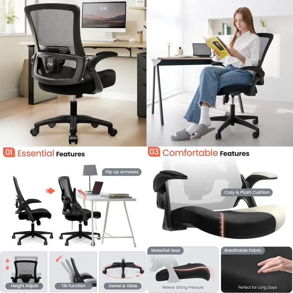 Sedia da ufficio ergonomica in rete con schienale alto con braccioli regolabili e supporto lombare per un gioco confortevole e l'uso del computer