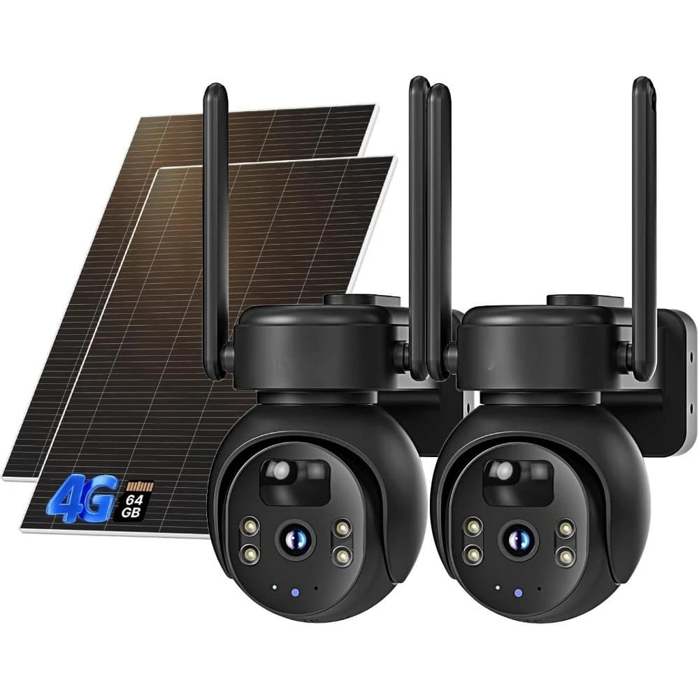 Telecamera di sicurezza cellulare 4G LTE ad energia solare Wireless per esterni con movimento PIR Conversazione bidirezionale 360 PTZ 2K Visione notturna a colori 64G