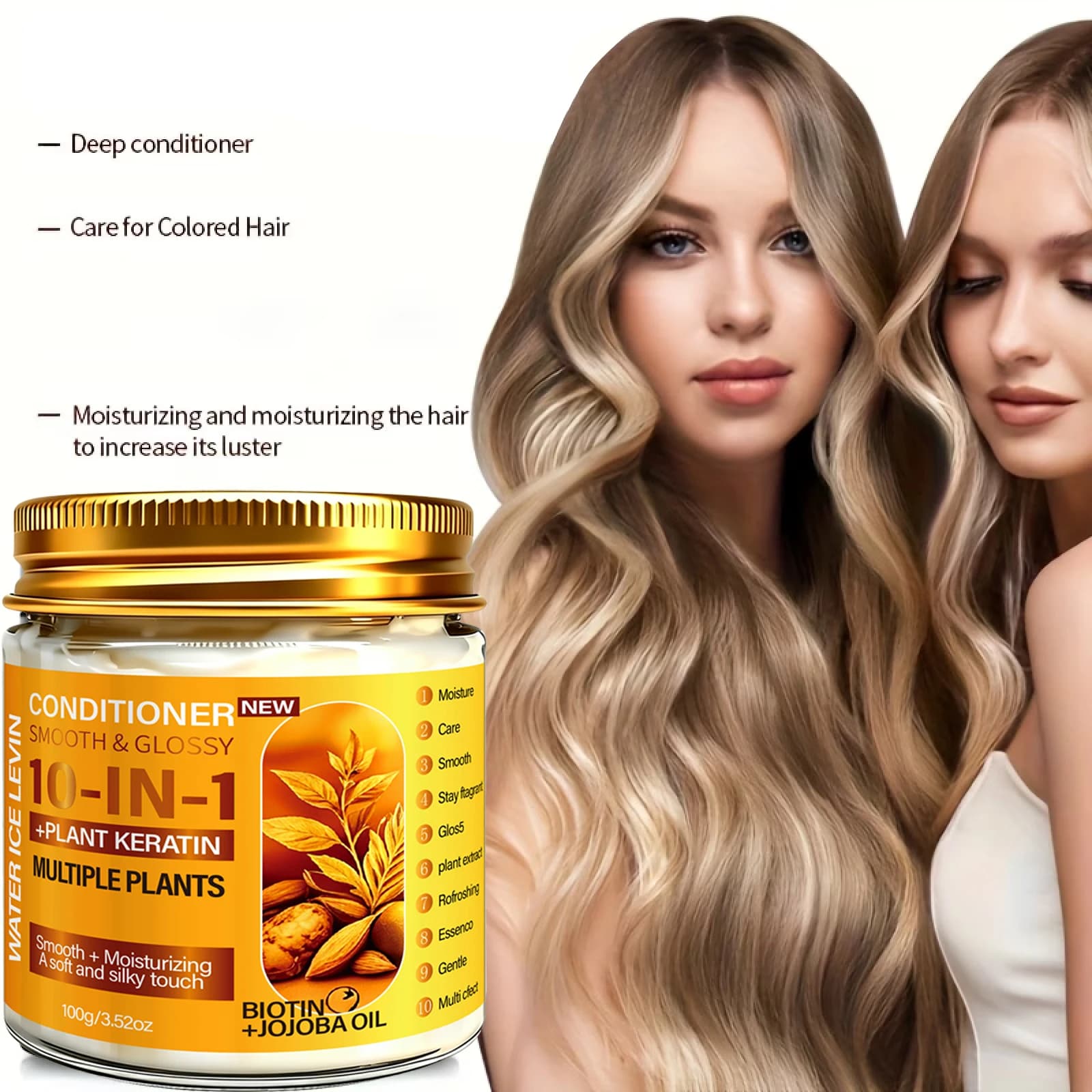 Maschera per capelli 10-in-1 profondamente idratante. Keratina vegetale, biotina, olio di jojoba. Finitura Liscia e Lucida. Rinnovamento Capillare Sano. 100g.