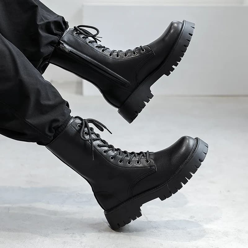stivali da moto moda uomo vestito da discoteca da festa scarpe in vera pelle nera stivale da cowboy alto bello lungo botas zapatos
