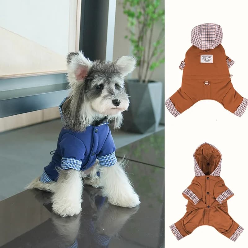 Felpa con cappuccio extra calda per cani in inverno Giacca per cani di piccola taglia Cappotti con cappuccio per cuccioli Cappotto imbottito per cani da compagnia con anello al guinzaglio vestiti antivento per cani